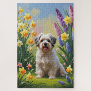 Havanese-Hund-Frühlingsblumen-Malerei