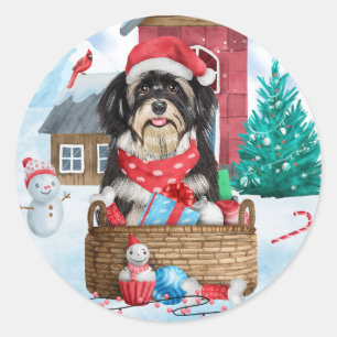 Havanese Hund im Schnee Weihnachtshaus für Hunde Runder Aufkleber