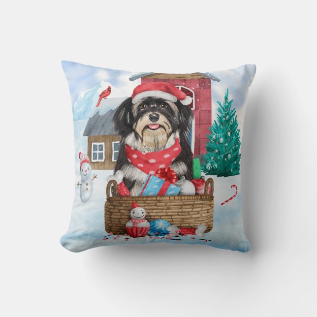 Havanese Hund im Schnee Weihnachtshaus Kissen (Vorderseite)