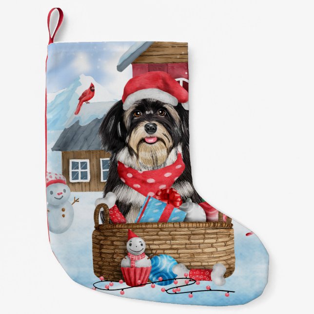 Havanese Hund im Schnee Weihnachtshaus Kleiner Weihnachtsstrumpf (Vorderseite)