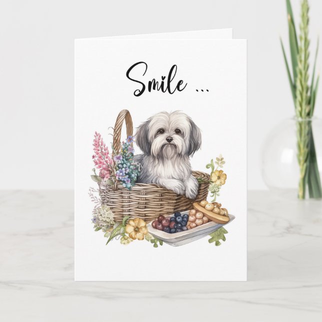 Havanese Hund in der Blume Hallo Karte (Vorderseite)