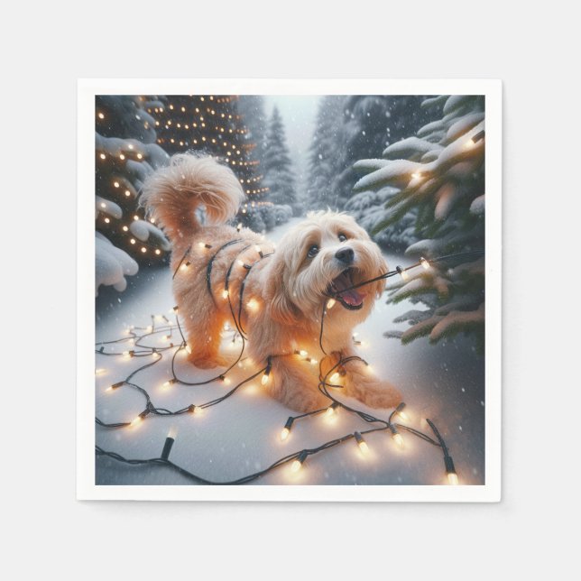 Havanese Hund in verworrenen Weihnachtsleuchten Serviette (Vorderseite)