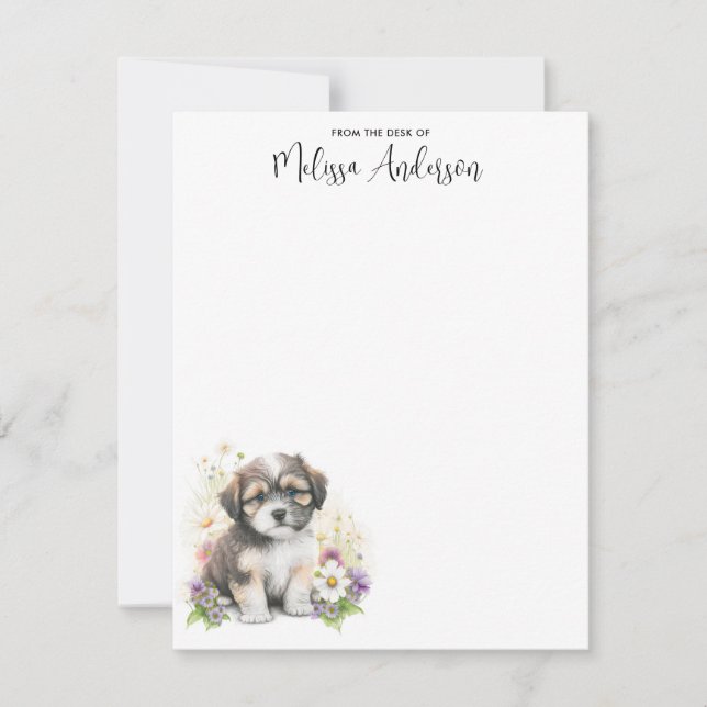 Havanese Hund Niedlich Puppy Watercolor Personalis Mitteilungskarte (Vorderseite)