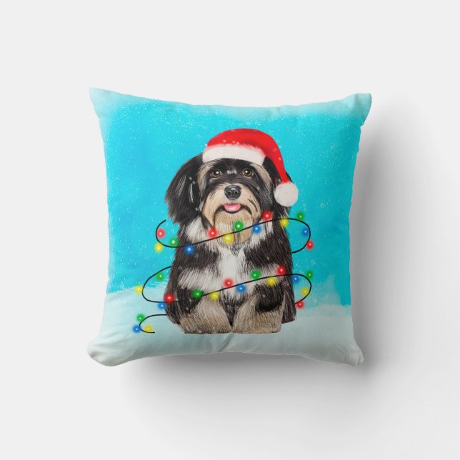 Havanese Hund sitzt am Strand Weihnachtshütte leuc Kissen (Vorderseite)