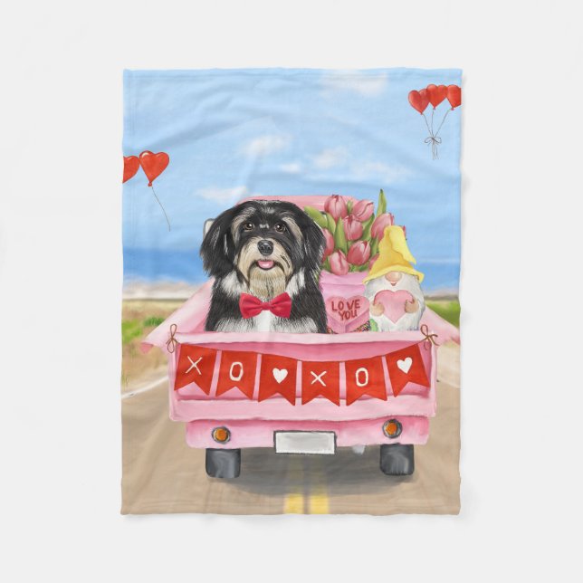Havanese Hund Valentinstag LKW Fleecedecke (Vorderseite)
