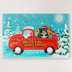 Havanese-Hund-Weihnachten-Santa-Lieferwagen