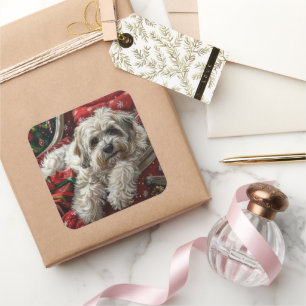 Havanese-Hund Weihnachtsfestlich Quadratischer Aufkleber