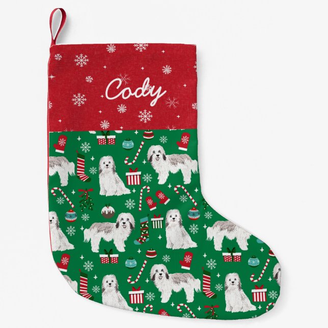 Havanese Hund Weihnachtszeit individuelle Name Kleiner Weihnachtsstrumpf (Vorderseite)