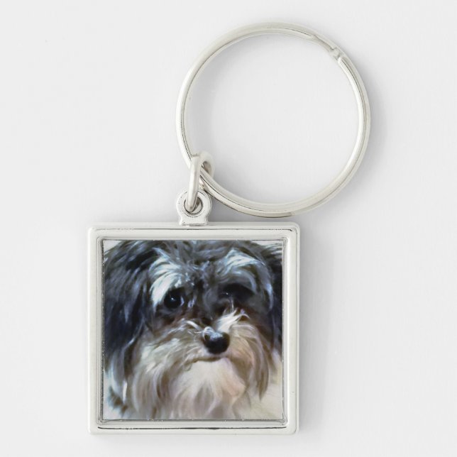 Havanese Hundeerstklassiger quadratischer Schlüsselanhänger (Vorne)