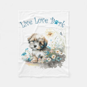 Havanese Hundefrau Blumen Fleecedecke