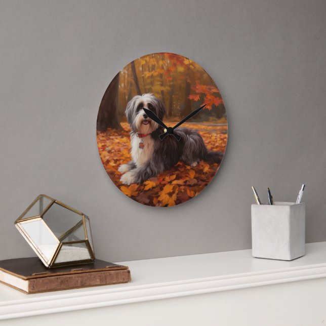 Havanese im Herbst Leaves Fall Inspiriert Große Wanduhr (Büro)