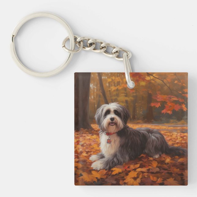 Havanese im Herbst Leaves Fall Inspiriert Schlüsselanhänger (Vorderseite)