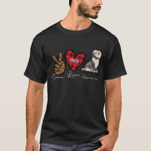 Havanese Kariert Frieden Liebe Süßer Hund T-Shirt