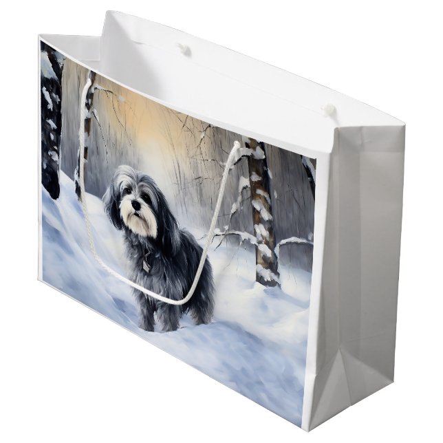 Havanese Let It Snow Weihnachten Große Geschenktüte (Vorderseite Schrägansicht)