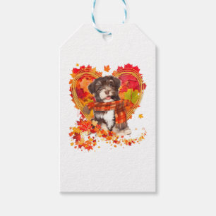 Havanese mit Herzstück aus Herbstblättern Geschenkanhänger