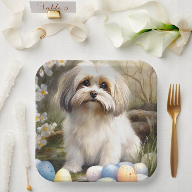 Havanese mit Ostereiern Pappteller (Hochzeit)