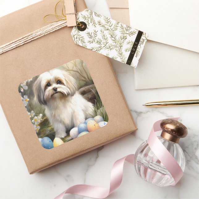 Havanese mit Ostereiern Quadratischer Aufkleber (Schenken)