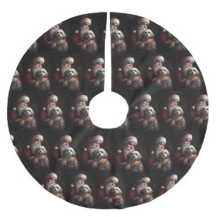 Havanese mit Weihnachtsmann Weihnachten Polyester Weihnachtsbaumdecke