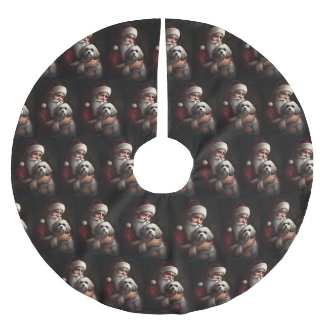 Havanese mit Weihnachtsmann Weihnachten Polyester Weihnachtsbaumdecke (Vorderseite)