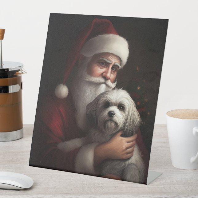 Havanese mit Weihnachtsmann Weihnachten Sockelschild (In Situ)