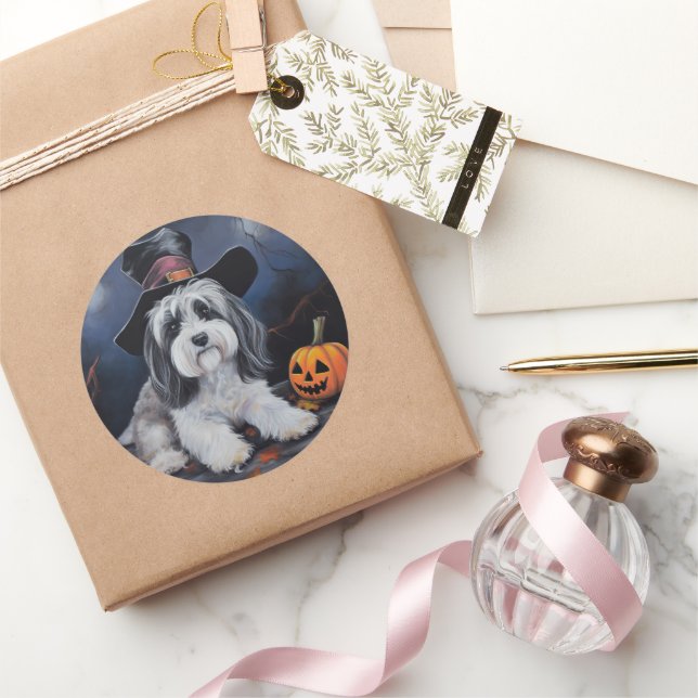 Havanese Pumpkins Halloween Beängstigend Runder Aufkleber (Schenken)