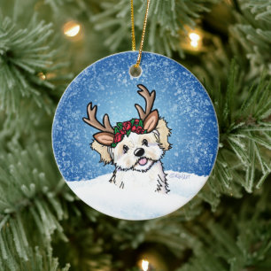 Havanese Reindeer Christmas Ornament
