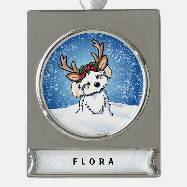Havanese Rentier Weihnachtsdekoration Banner-Ornament Silber (Vorderseite)