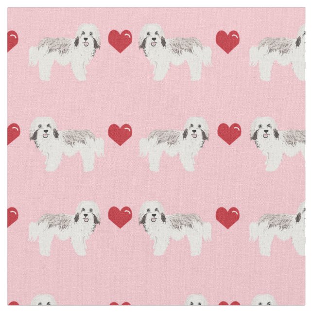 Havanese Rosa Herzen Liebe Hund Stoff (Nahaufnahme)