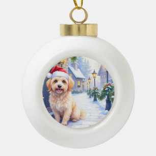 Havanese Schneedorfgang Santa-Hut Weihnachten Keramik Kugel-Ornament