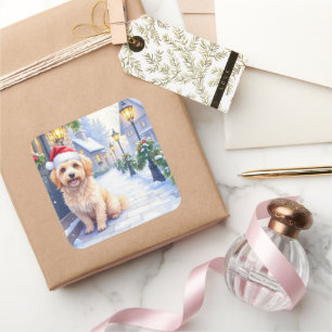 Havanese Schneedorfgang Santa-Hut Weihnachten Quadratischer Aufkleber