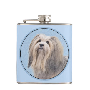 Havanese (Silber) Malerei - Niedliche Original Hun Flachmann