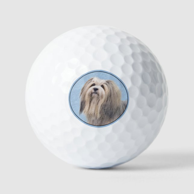 Havanese (Silber) Malerei - Niedliche Original Hun Golfball (Vorderseite)