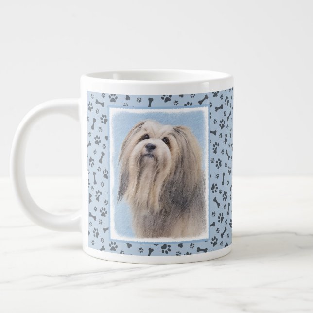 Havanese (Silber) Malerei - Niedliche Original Hun Jumbo-Tasse (Links)