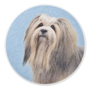 Havanese (Silber) Malerei - Niedliche Original Hun Keramikknauf