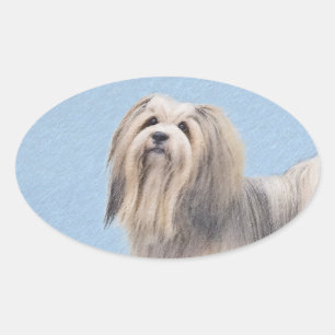 Havanese (Silber) Malerei - Niedliche Original Hun Ovaler Aufkleber