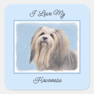 Havanese (Silber) Malerei - Niedliche Original Hun Quadratischer Aufkleber
