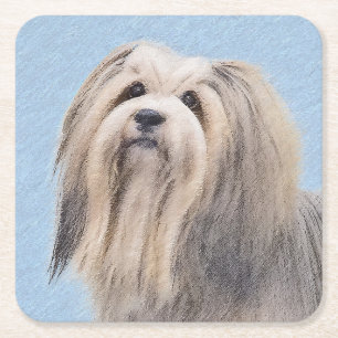 Havanese (Silber) Malerei - Niedliche Original Hun Rechteckiger Pappuntersetzer