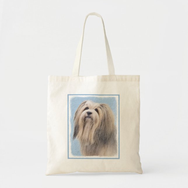Havanese (Silber) Malerei - Niedliche Original Hun Tragetasche (Vorne)