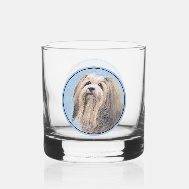 Havanese (Silber) Malerei - Niedliche Original Hun Whiskyglas (Vorderseite)