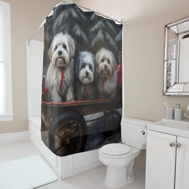 Havanese Snowy Sleigh Weihnachtsdekor Duschvorhang (Beispiel)
