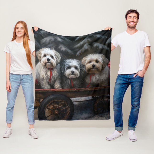 Havanese Snowy Sleigh Weihnachtsdekor Fleecedecke (Beispiel)