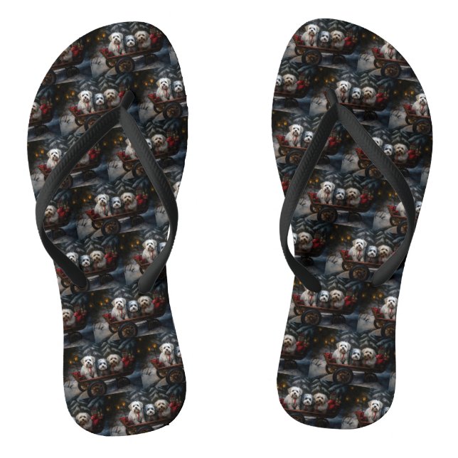 Havanese Snowy Sleigh Weihnachtsdekor Flip Flops (Fußbett)