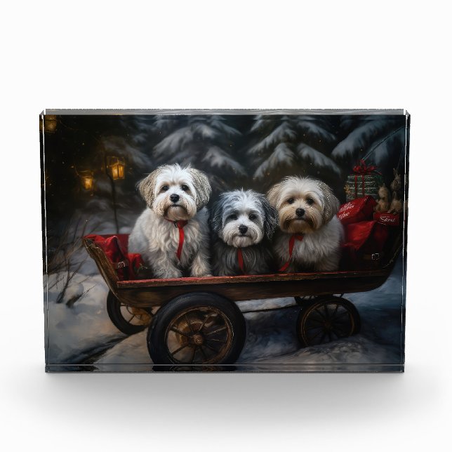 Havanese Snowy Sleigh Weihnachtsdekor Fotoblock (Vorderseite)