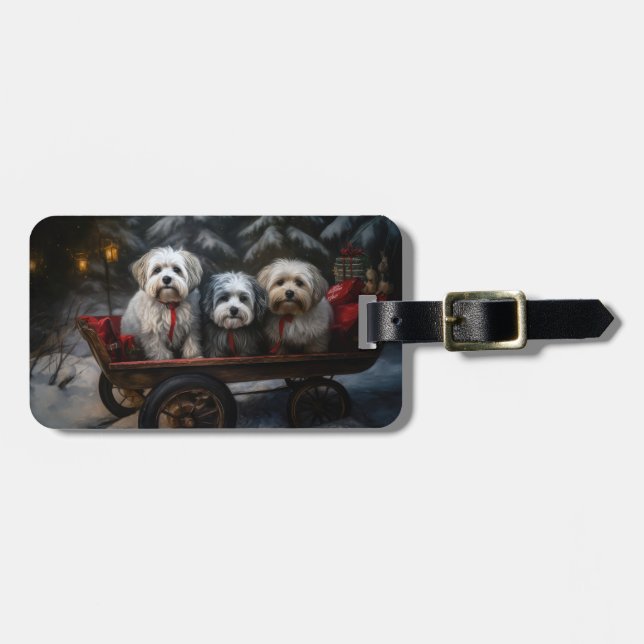 Havanese Snowy Sleigh Weihnachtsdekor Gepäckanhänger (Vorderseite horizontal)