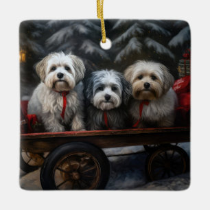 Havanese Snowy Sleigh Weihnachtsdekor Keramikornament