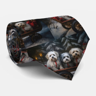 Havanese Snowy Sleigh Weihnachtsdekor Krawatte