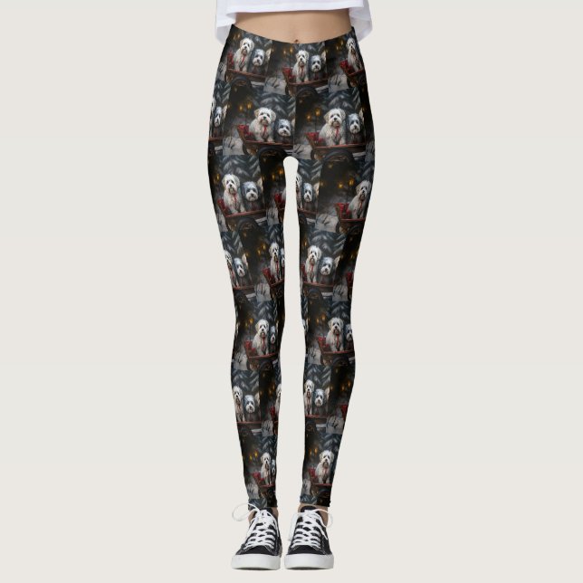 Havanese Snowy Sleigh Weihnachtsdekor Leggings (Vorderseite)