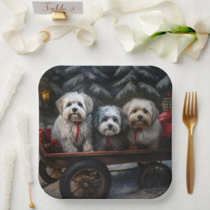 Havanese Snowy Sleigh Weihnachtsdekor Pappteller