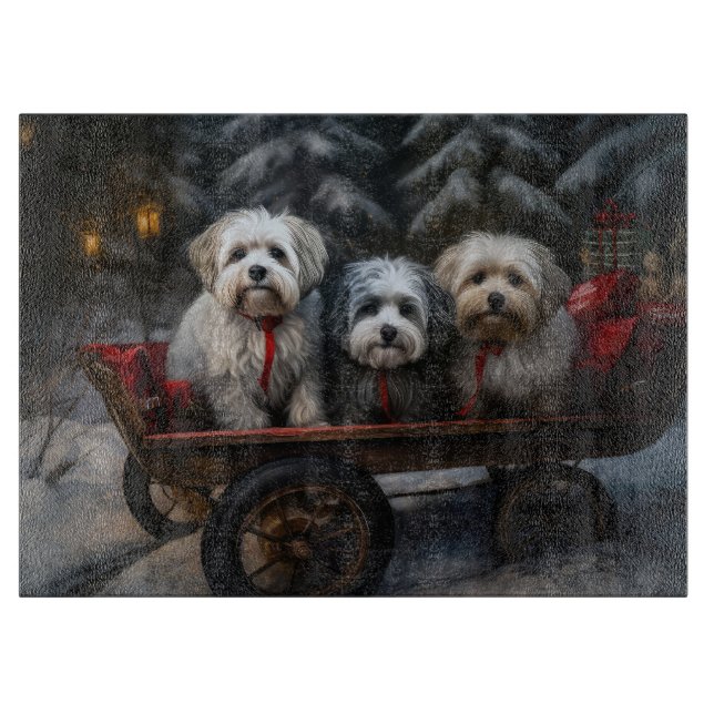 Havanese Snowy Sleigh Weihnachtsdekor Schneidebrett (Vorderseite)