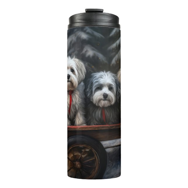 Havanese Snowy Sleigh Weihnachtsdekor Thermosbecher (Vorderseite)